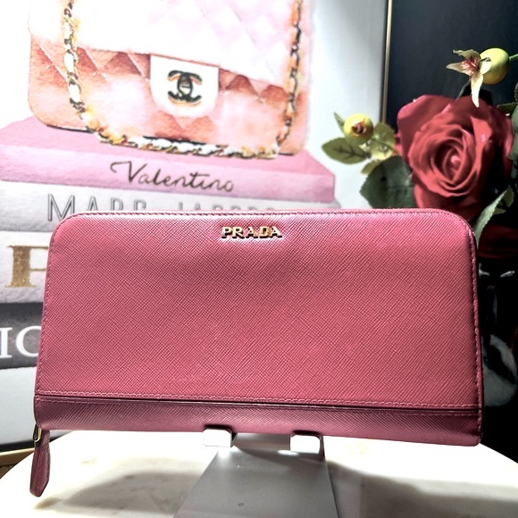 PRADA Long Wallet Purse 1M1157 leather Pink wine red Round zip - Picture 1 of 14